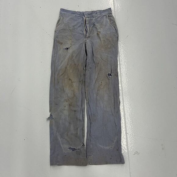Vintage 50s Blue Sanforized Sail Cloth Workwear Chinos 28x29 - Picture 1 of 6